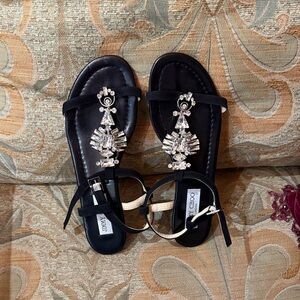 Jimmy Choo Black Sandals with Crystal Accents